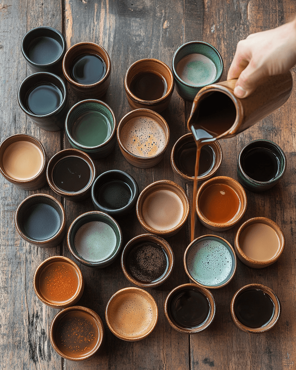 Pouring coffee into many cups