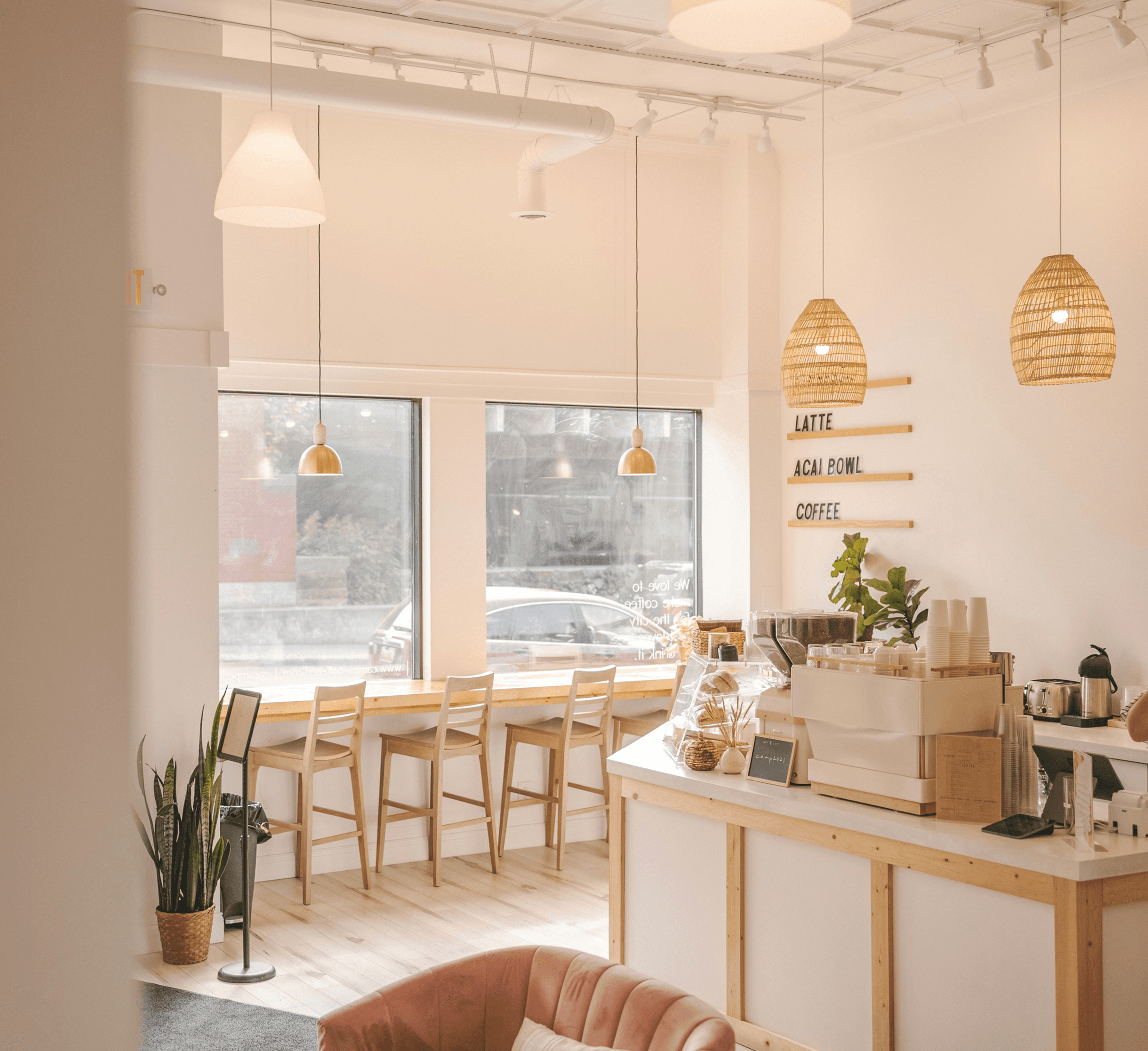 Warm cozy cafe with plants