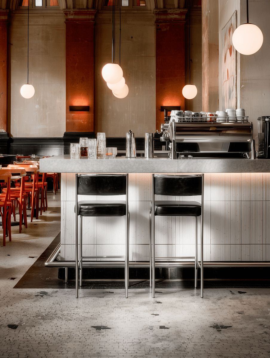 Modern cafe counter with stools