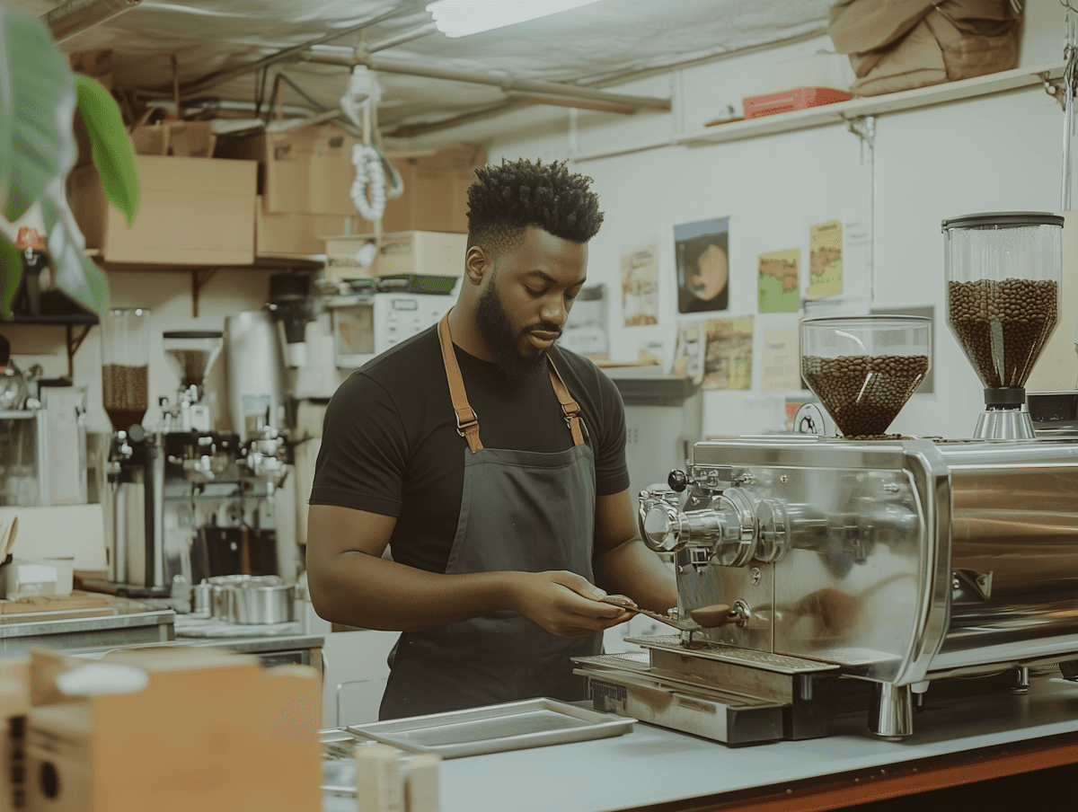 Barista working at coffee machine