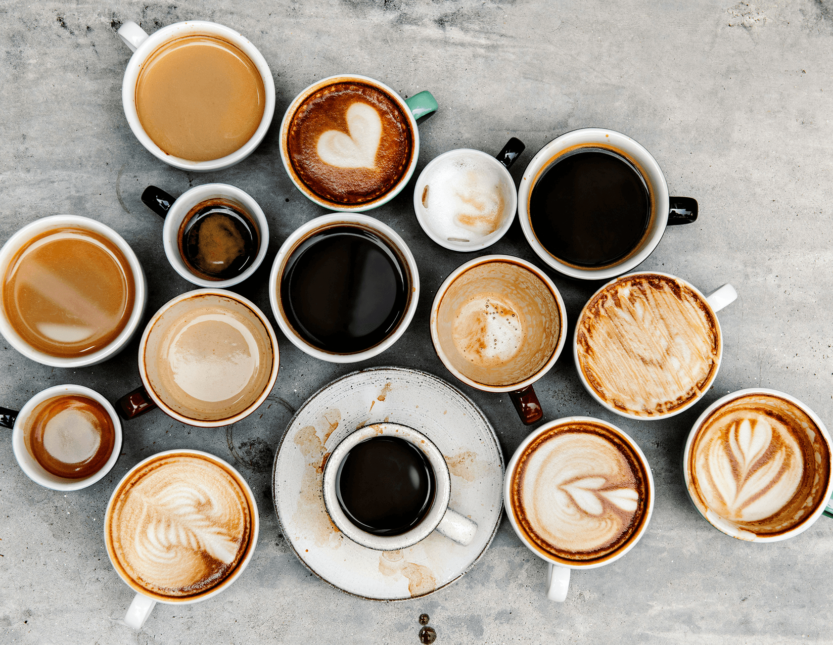 Variety of coffee cups overhead