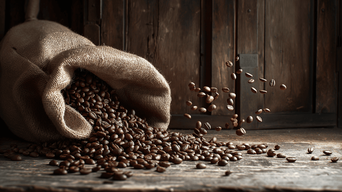 Coffee beans spilling from sack